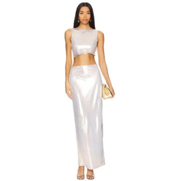 superdown Dresses & Skirts - Superdown Pearl Maxi Set Tank top + Skirt Pale Gold Metallic Size Medium / Small